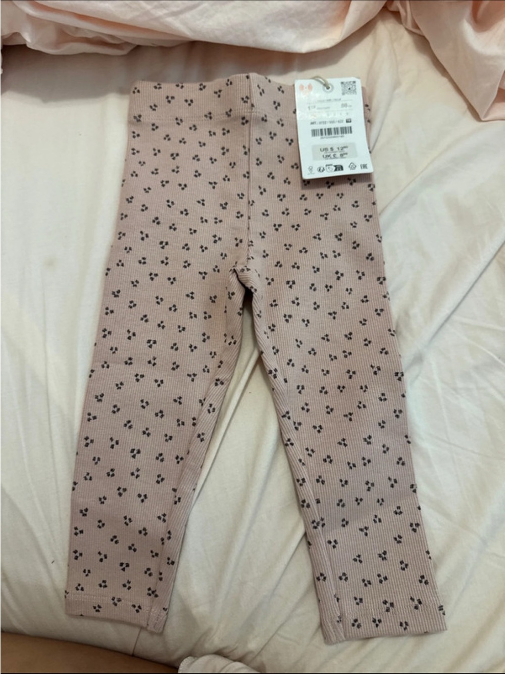 Zara Dusty Pink Ribbed Leggings with Black Floral Dots